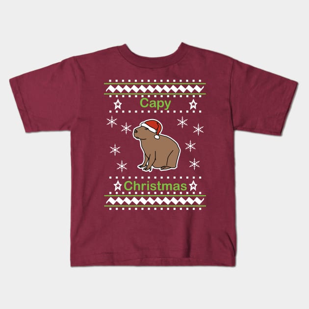 Capybara says Capy Christmas Kids T-Shirt by ellenhenryart